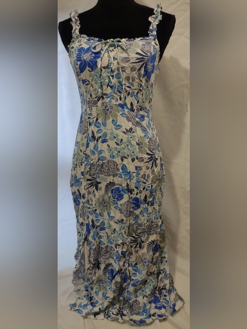 Floral Blue Maxi Dress with Tie Front